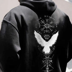 Retro Spell Crow Totem Printed Hoodie