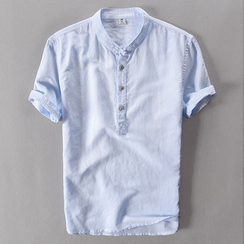 Chinese Style Men's Linen Short-sleeved T-shirt